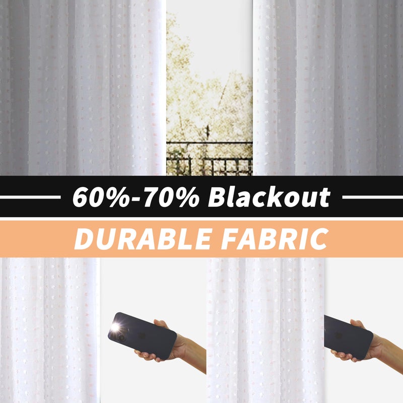 DriftAway White Pinch Pleated Voile Sheer Blackout Thermal Curtain Liner Embroidered with Pom Pom Lined Grommet Curtain for Kids Girls Bedroom Nursery Room 84 Inch Single Panel - Image 3